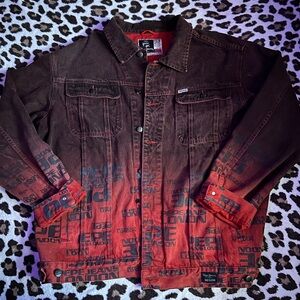 Pepe Jeans Men's Red and Burgundy  Denim Graphic Jacket